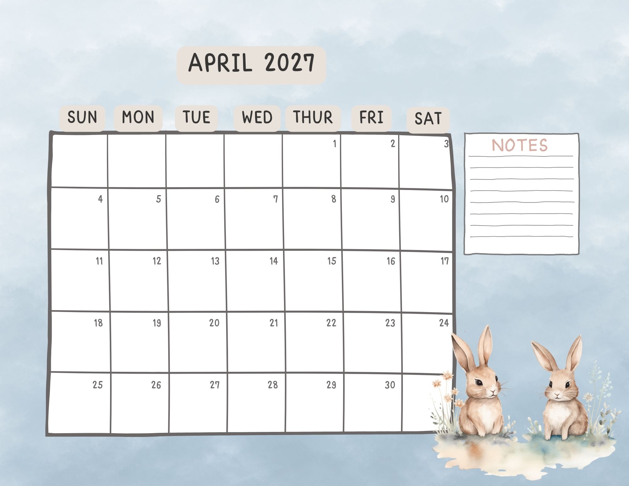 april 2027 sparrow & song calendar