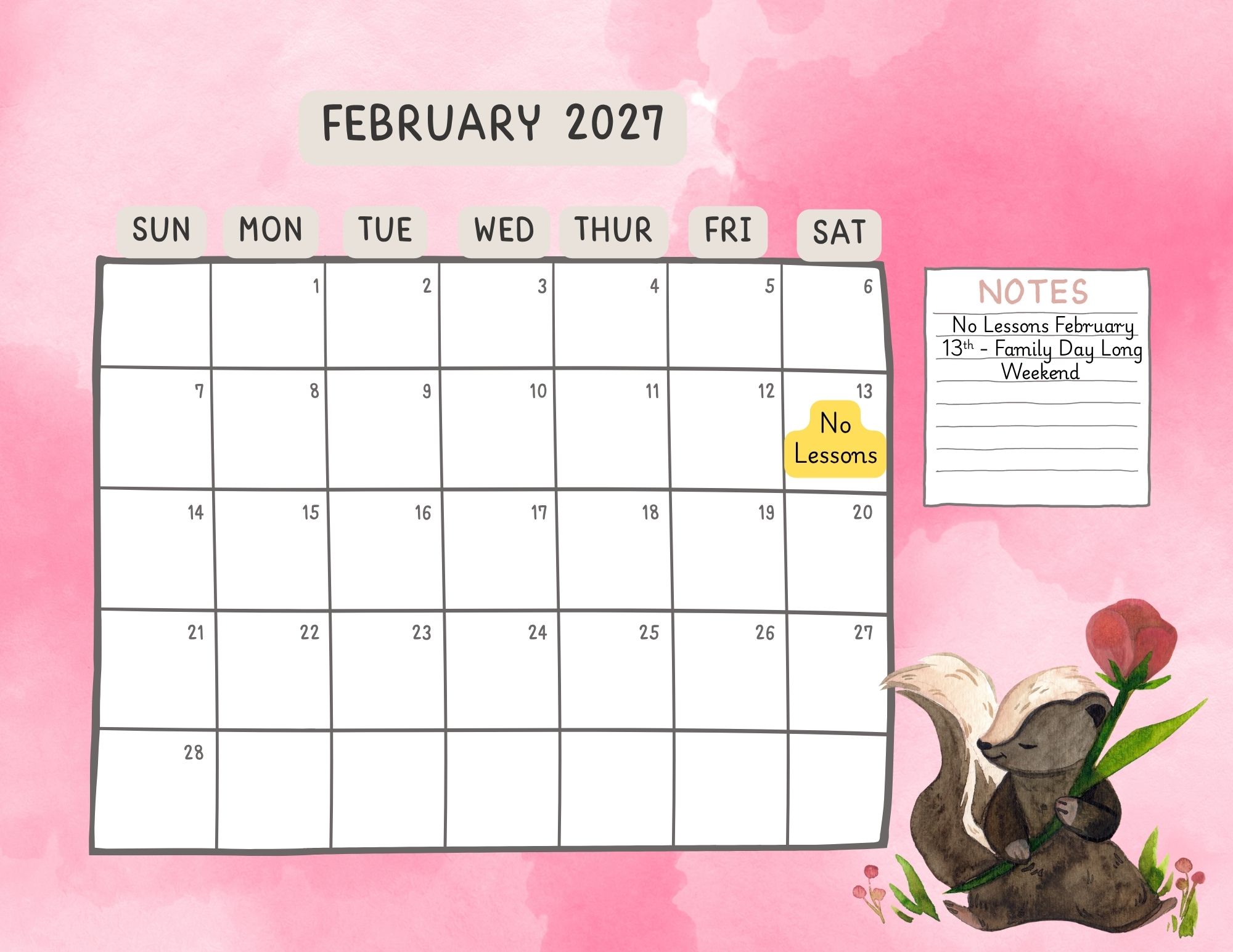 february 2027 sparrow & song calendar