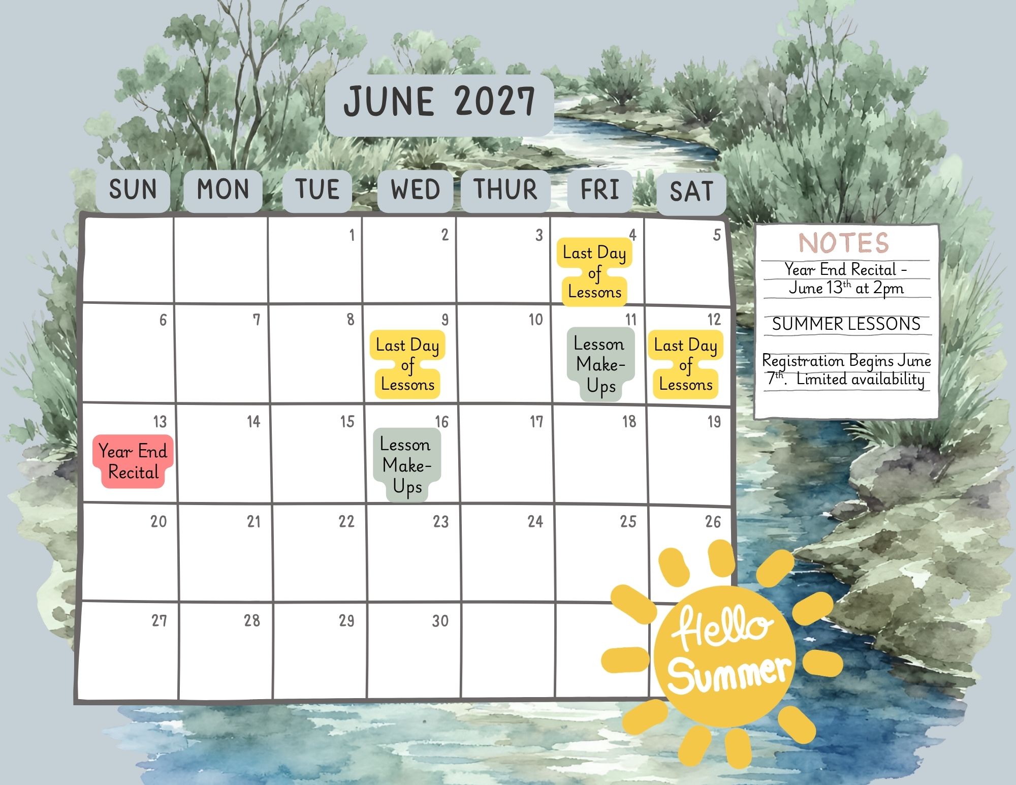 june 2027 sparrow & song calendar