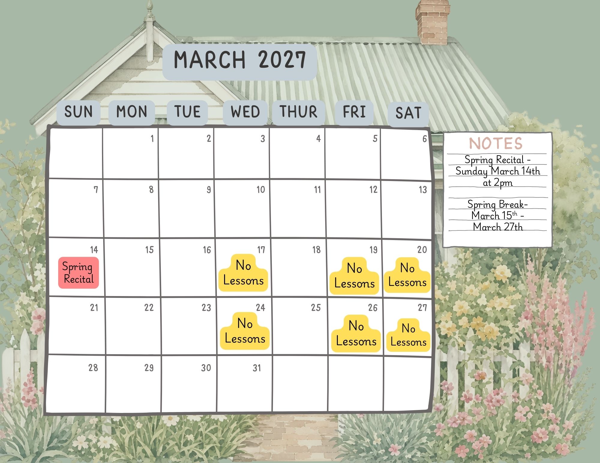 march 2027 sparrow & song calendar