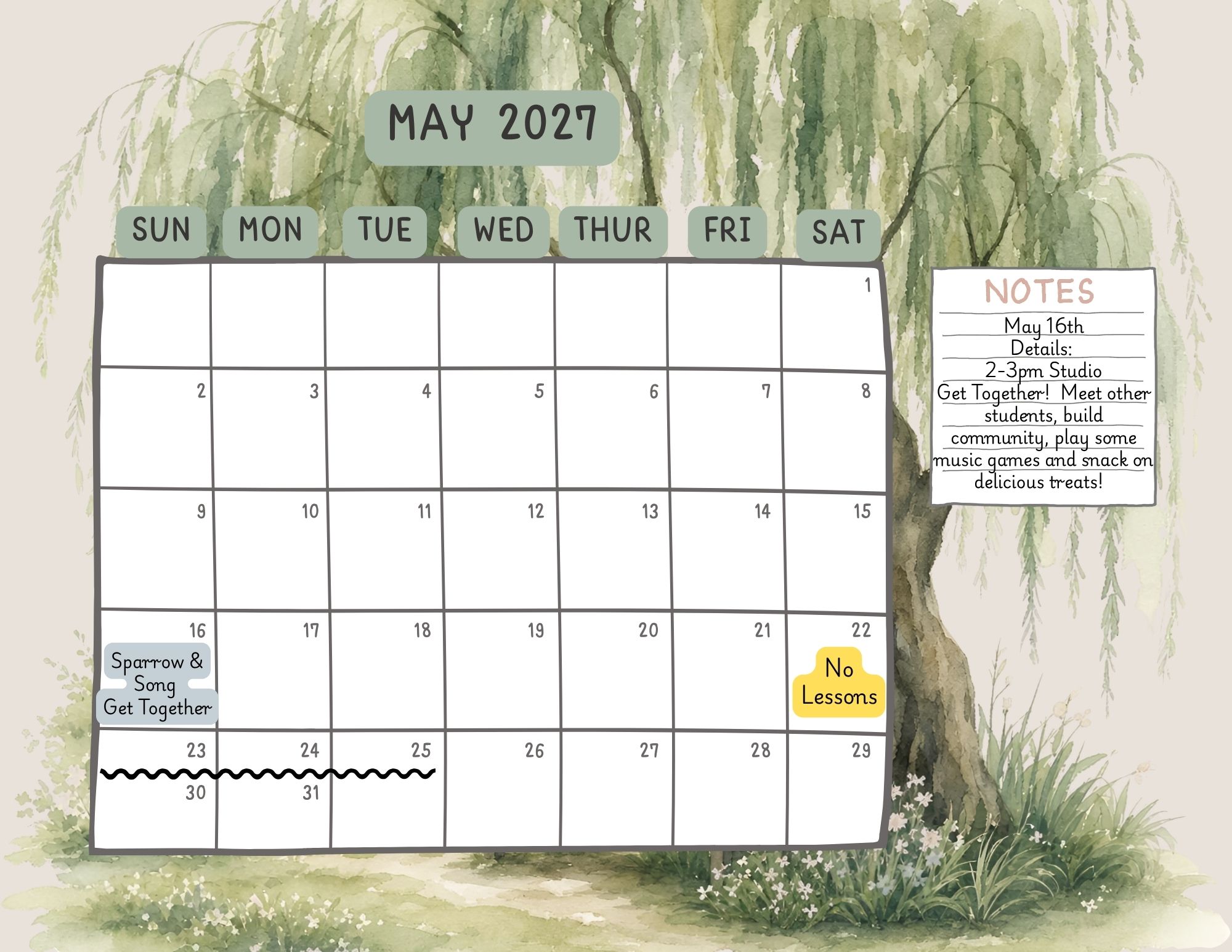 may 2027 sparrow & song calendar